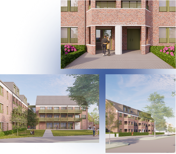 Three images shown in a grid featuring newly, purpose built homes for veterans